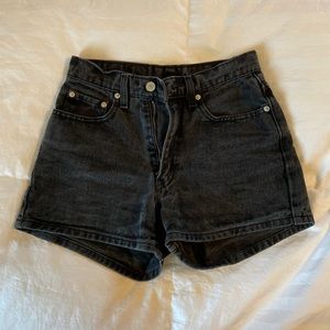 High Waisted Black Denim Shorts